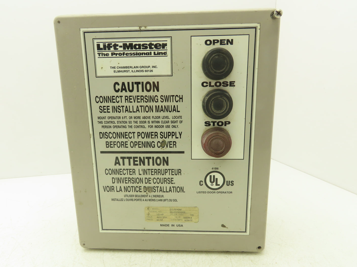 Liftmaster EGJ5043M Overhead Door Operator 1/2 Hp 140 Ft. Lb./Sec 460V 3Ph