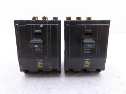 Square D QOB340 Bolt On Circuit Breaker 3 Pole 40A 240V Square Screws Lot of 2