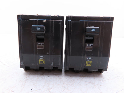 Square D QOB340 Bolt On Circuit Breaker 3 Pole 40A 240V Square Screws Lot of 2
