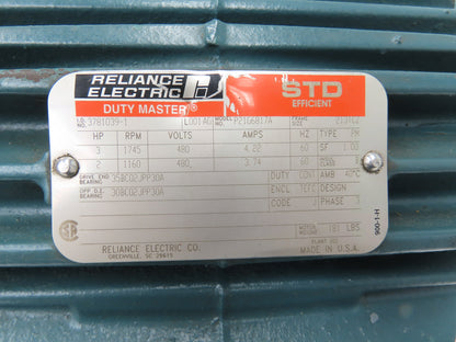 Reliance P21G6817A Duty Master AC Brake Motor 3Hp 1160/1745 RPM 480V 3PH 213TCZ