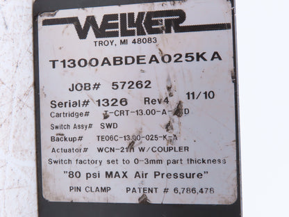 Welker Bearing Co T1300ABDEA025KA Pneumatic Pin Clamp W/Numatics WCN-2111