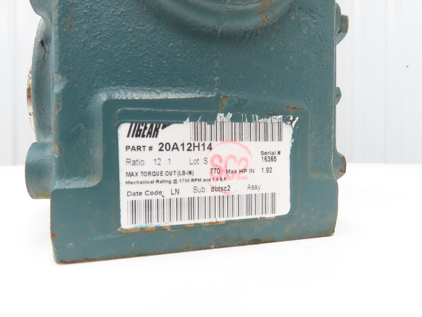 Dodge Tigear 20A12H14 Worm Gearbox 12:1 Reducer 1.9Hp 145rpm 140TC Hollow Shaft