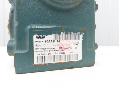 Dodge Tigear 20A12H14 Worm Gearbox 12:1 Reducer 1.9Hp 145rpm 140TC Hollow Shaft