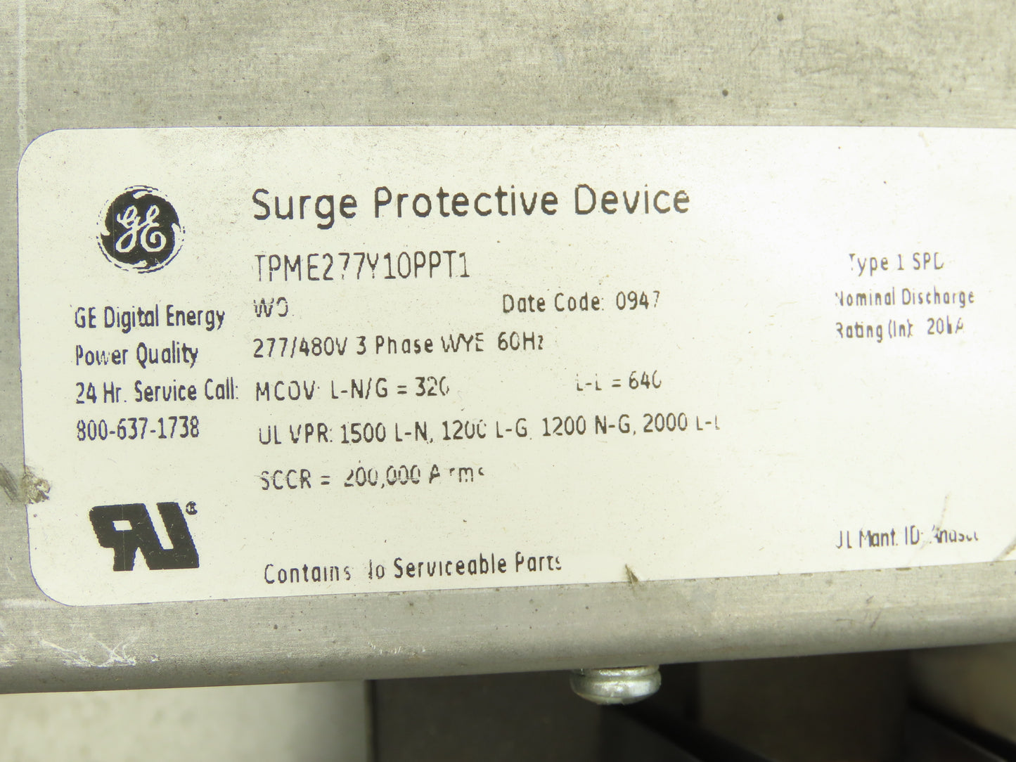 General Electric TPME277Y10PPT1 Surge Protective Device 277/480VAC 200,000kA rms