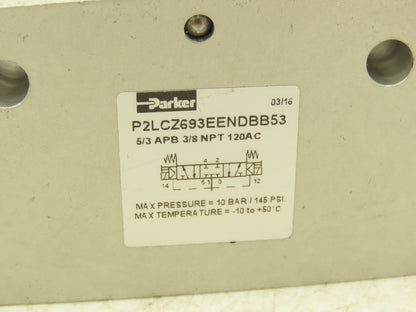 Parker P2LCZ693EENDBB53 Pneumatic Double Solenoid Valve 4 Way 3 Position 3/8"NPT