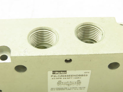 Parker P2LCZ693EENDBB53 Pneumatic Double Solenoid Valve 4 Way 3 Position 3/8"NPT