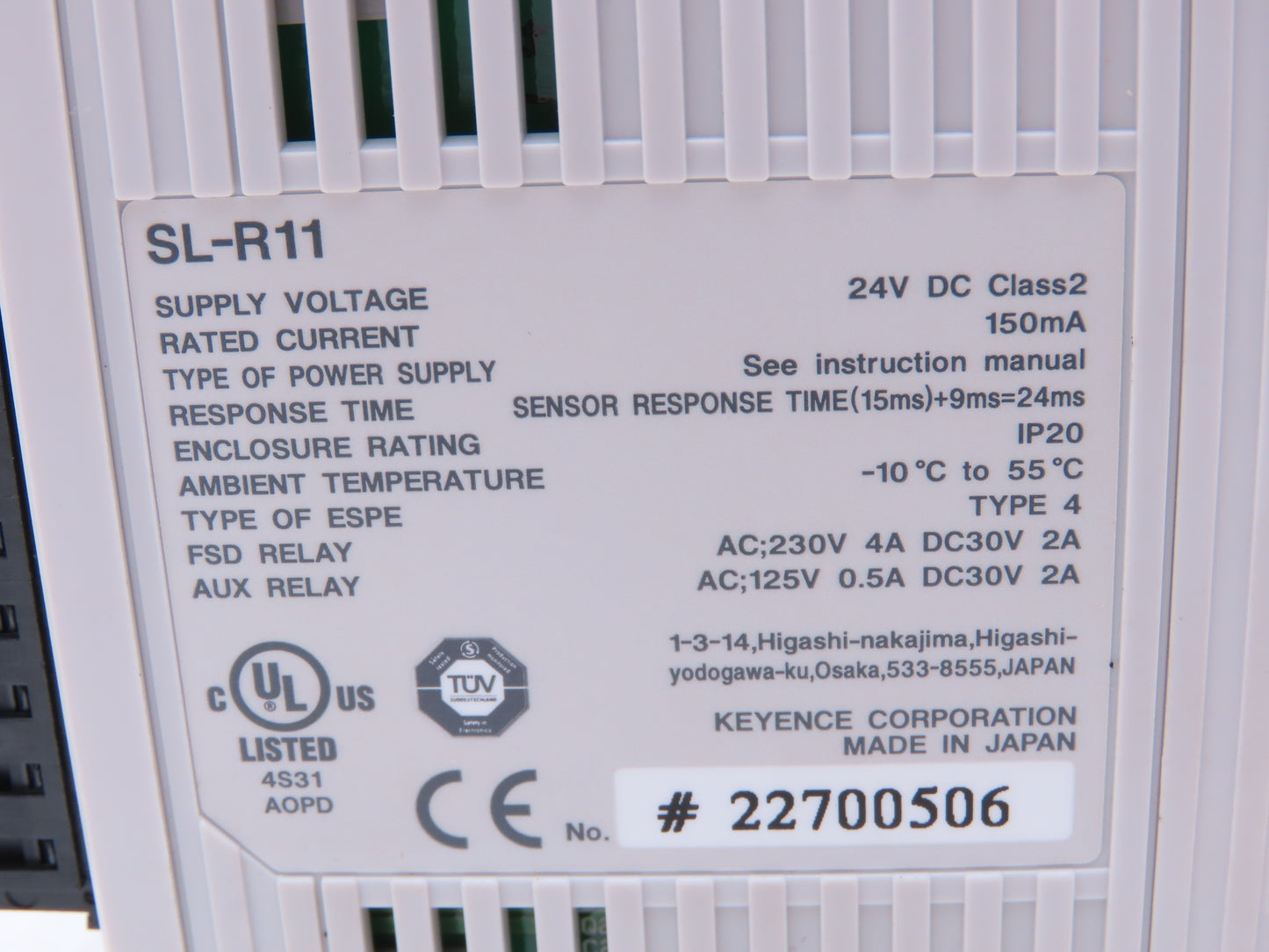 Keyence SL-R11 Safety Relay Control Unit 24VDC Din Rail Mount