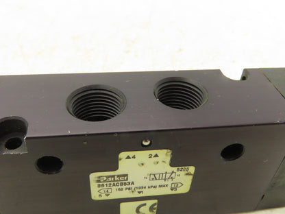 Parker B612ACB53A Pneumatic Solenoid Inline Valve 4 Way 2 Position 3/8" NPT