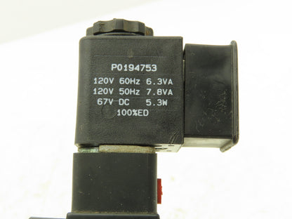 Parker B5G1ACB53C Pneumatic Solenoid Valve 2 Position NC 120 VAC 1/4" NPT