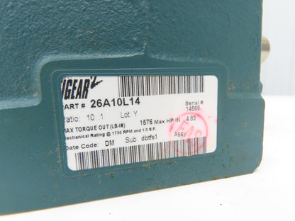 Dodge Tigear 26A10L14 Worm Gearbox 10:1 Reducer 4.8Hp 175rpm 140TC LH Output