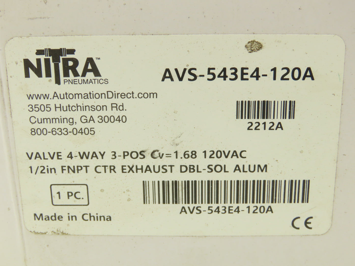 Nitra AVS-543E4-120A Pneumatic Double Solenoid Valve 4 Way 3 Position 120VAC
