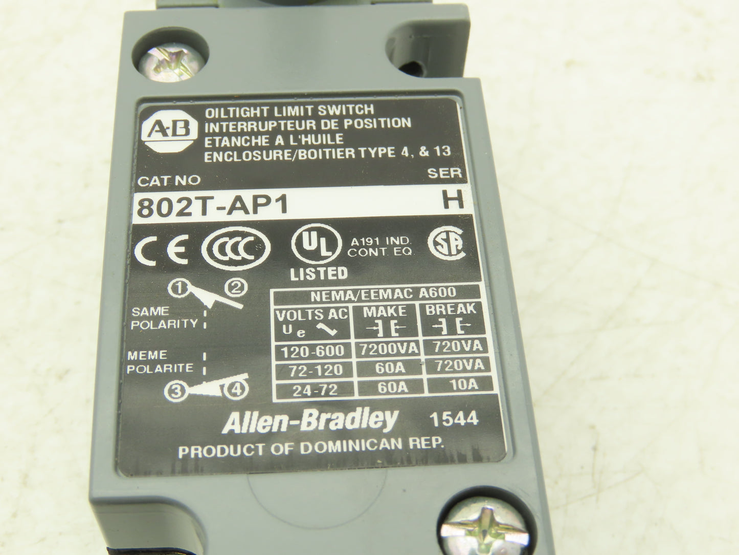Allen Bradley 802T-AP1 Oiltight Limit Switch Enclosure Lever Type Operator Head