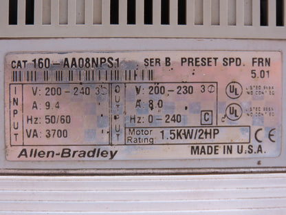 Allen Bradley 160-AA08NPS1 Variable Speed AC Drive VFD 2Hp 230V 3PH