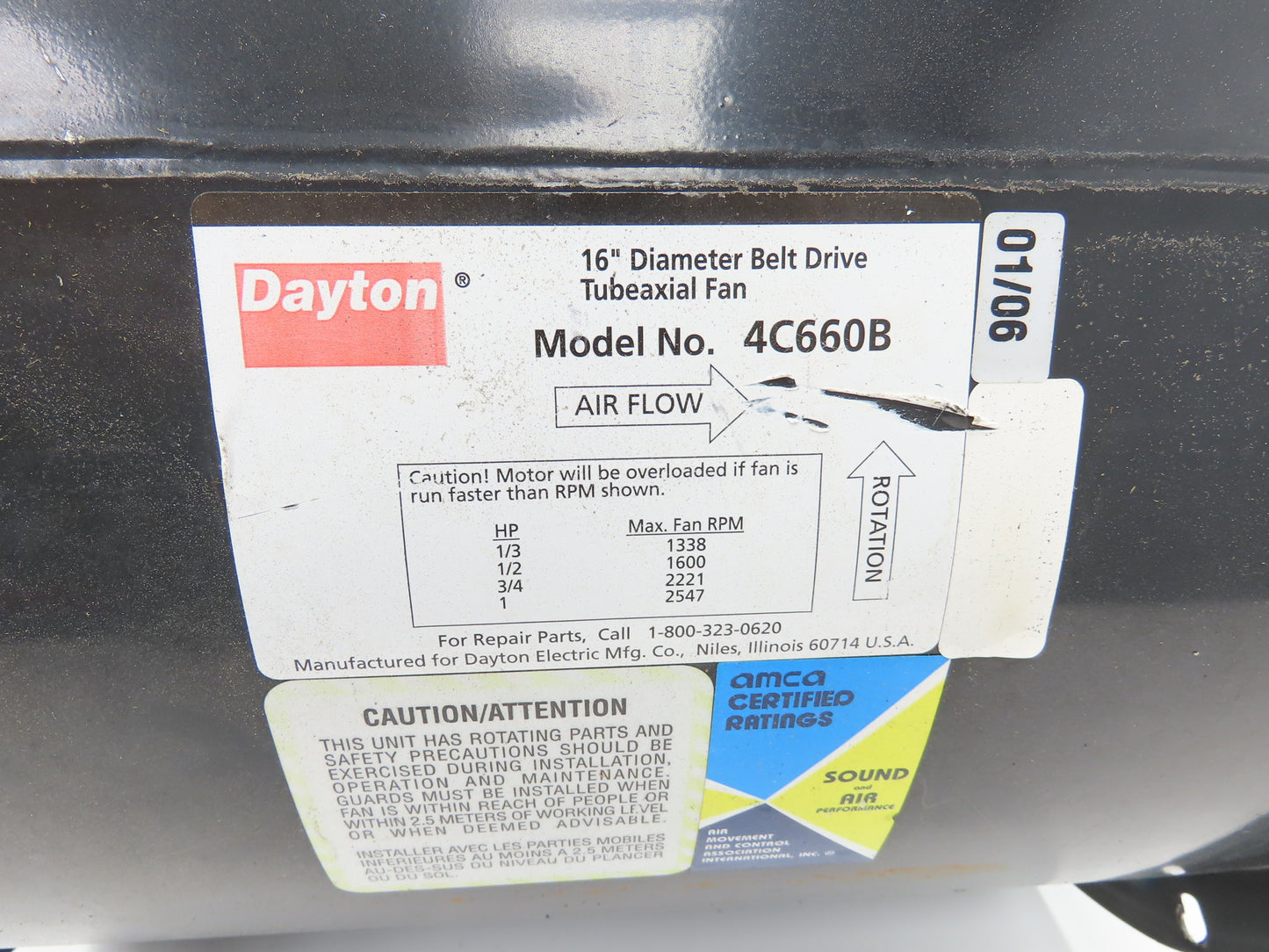 Dayton 4C660B Tubeaxial Fan 16" Belt Drive 1Ph 1/3 Hp Motor 115/230V
