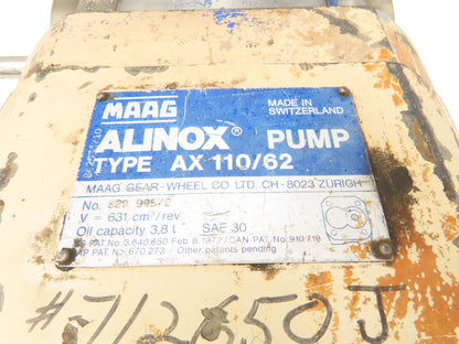 MAAG Alinox AX 110/62 Stainless Rotary Lobe Gear Pump 4" 631cm³/rev