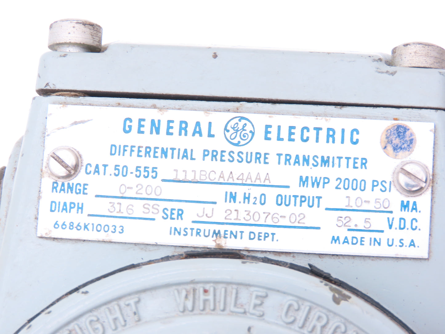 General Electric 50-555 Differential Pressure Transmitter MWP 2000PSI 52.5VCD