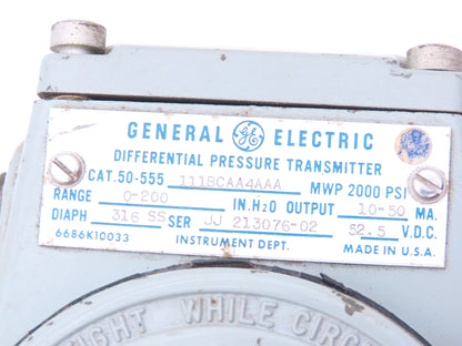 General Electric 50-555 Differential Pressure Transmitter MWP 2000PSI 52.5VCD