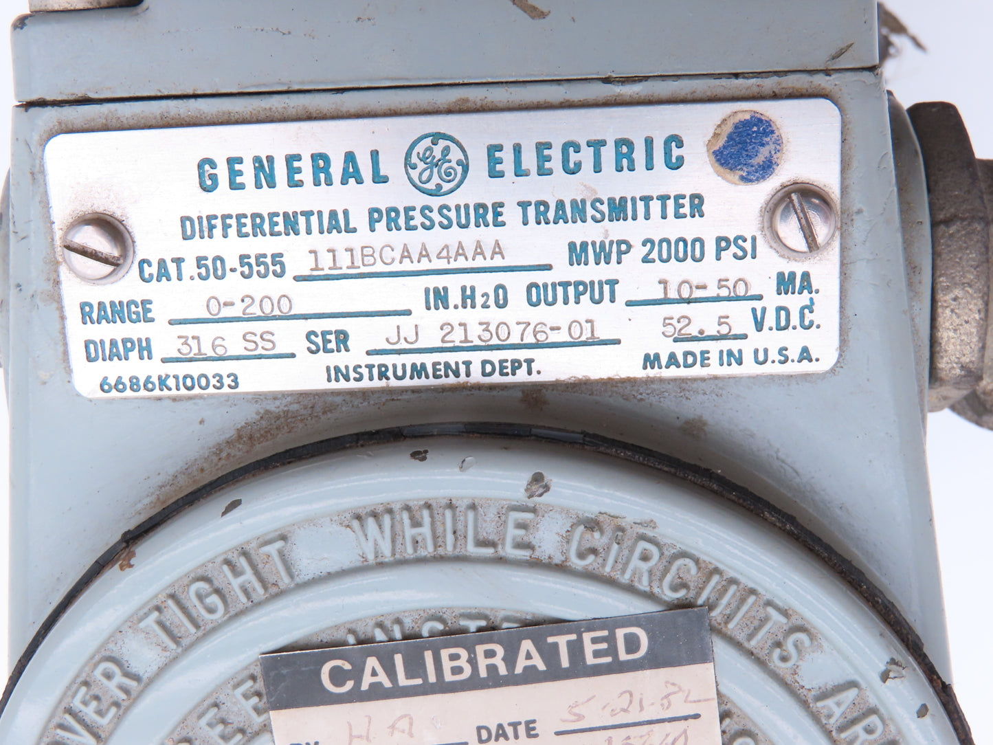 General Electric 50-555 Differential Pressure Transmitter MWP 2000PSI 52.5VCD