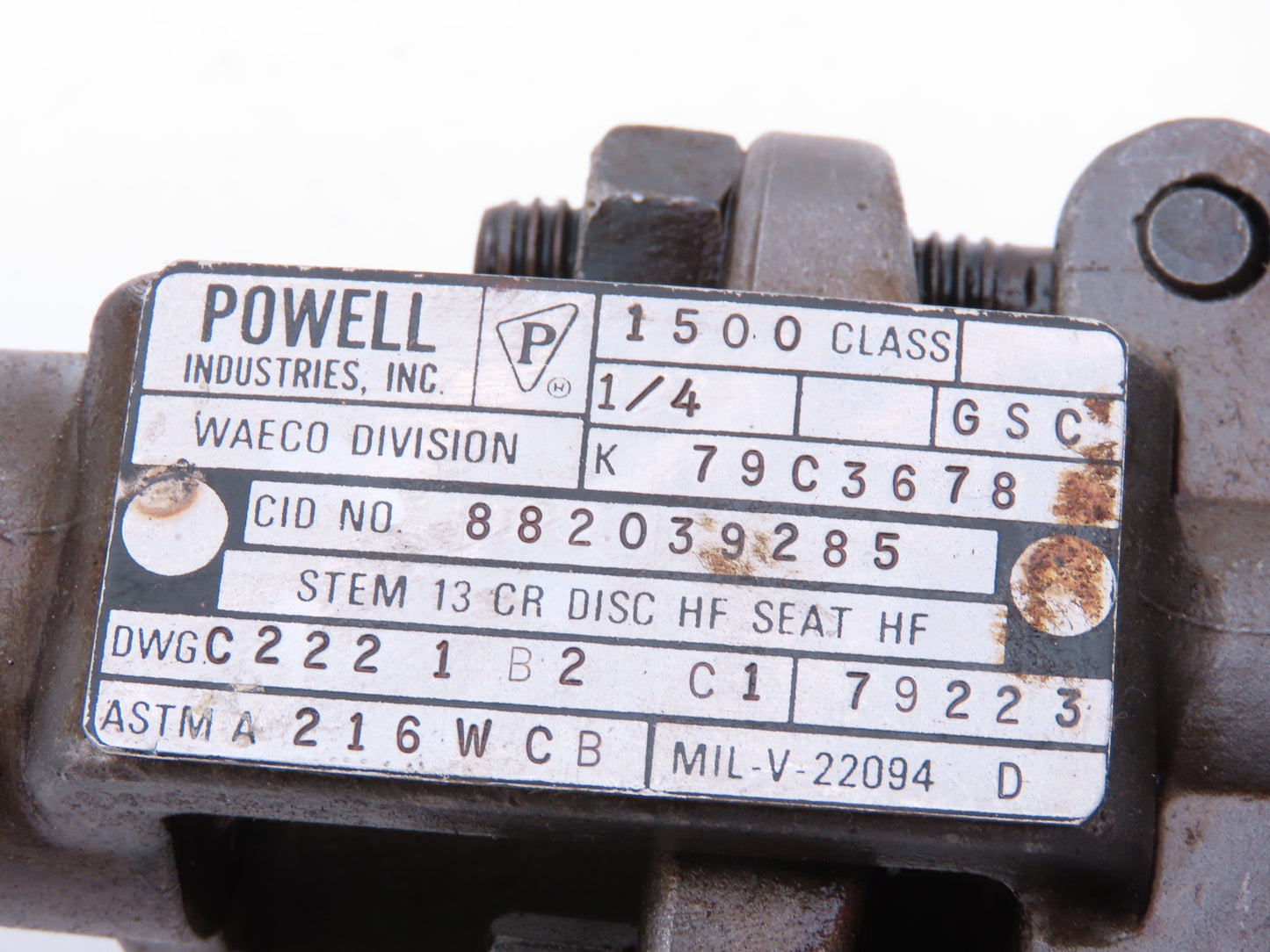 Powell C2221 B2 C1 Globe Valve 1/4" Socket Weld Rising Stem Carbon Class 1500