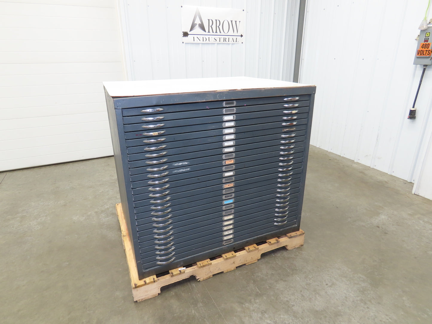 Vtg Blueprint File Metal Cabinet 41×30" ID 25 Drawers Map Draft Crafting