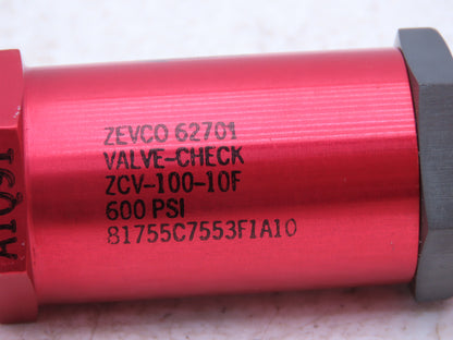 Zevco ZCV-100-10F 62701 Hydraulic Check Valve 600 PSI JIC 5/8-10 Flared