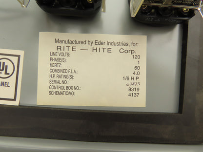RITE-HITE DOK-LOK Vehicle Restraint Control Box 120V 1Ph 60Hz 1/6Hp w/Key