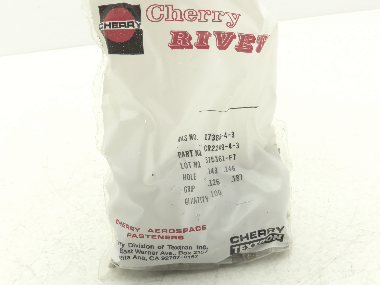 Cherry Rivet CR2249-4-3 Aircraft Grip Rivets .143-.146"  Lot of 100pcs