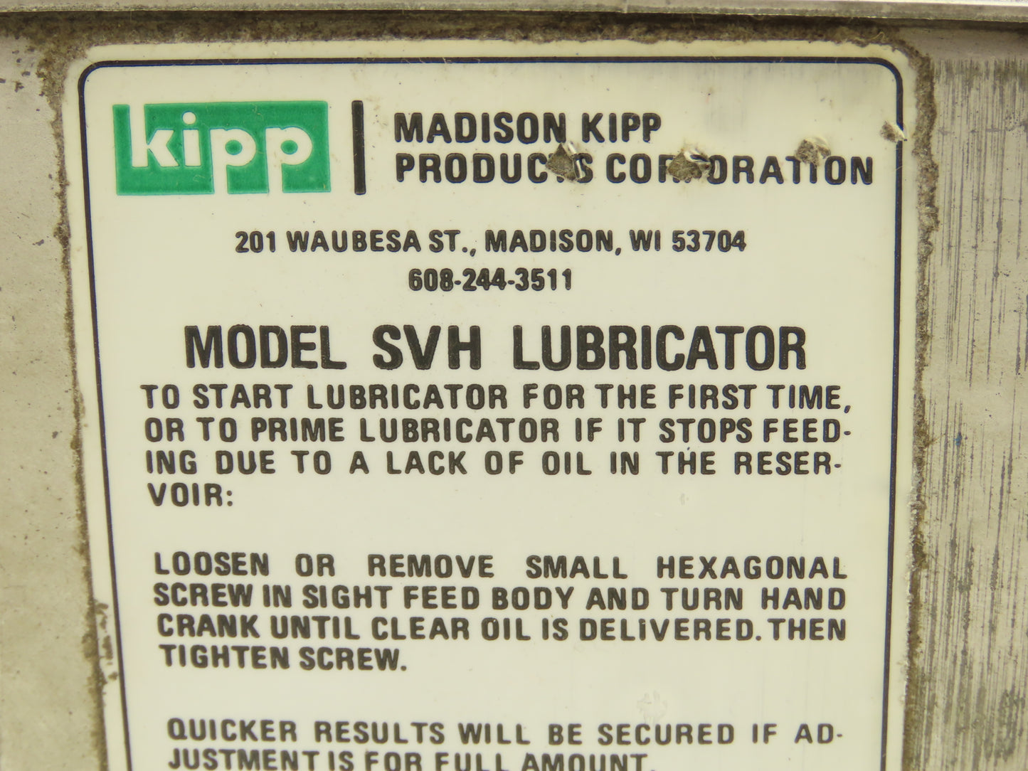 Madison Kipp SVH 4-Point Lubricator Sight Feed Oiler Pump Tank 9.75"L x 4"x 5.5"