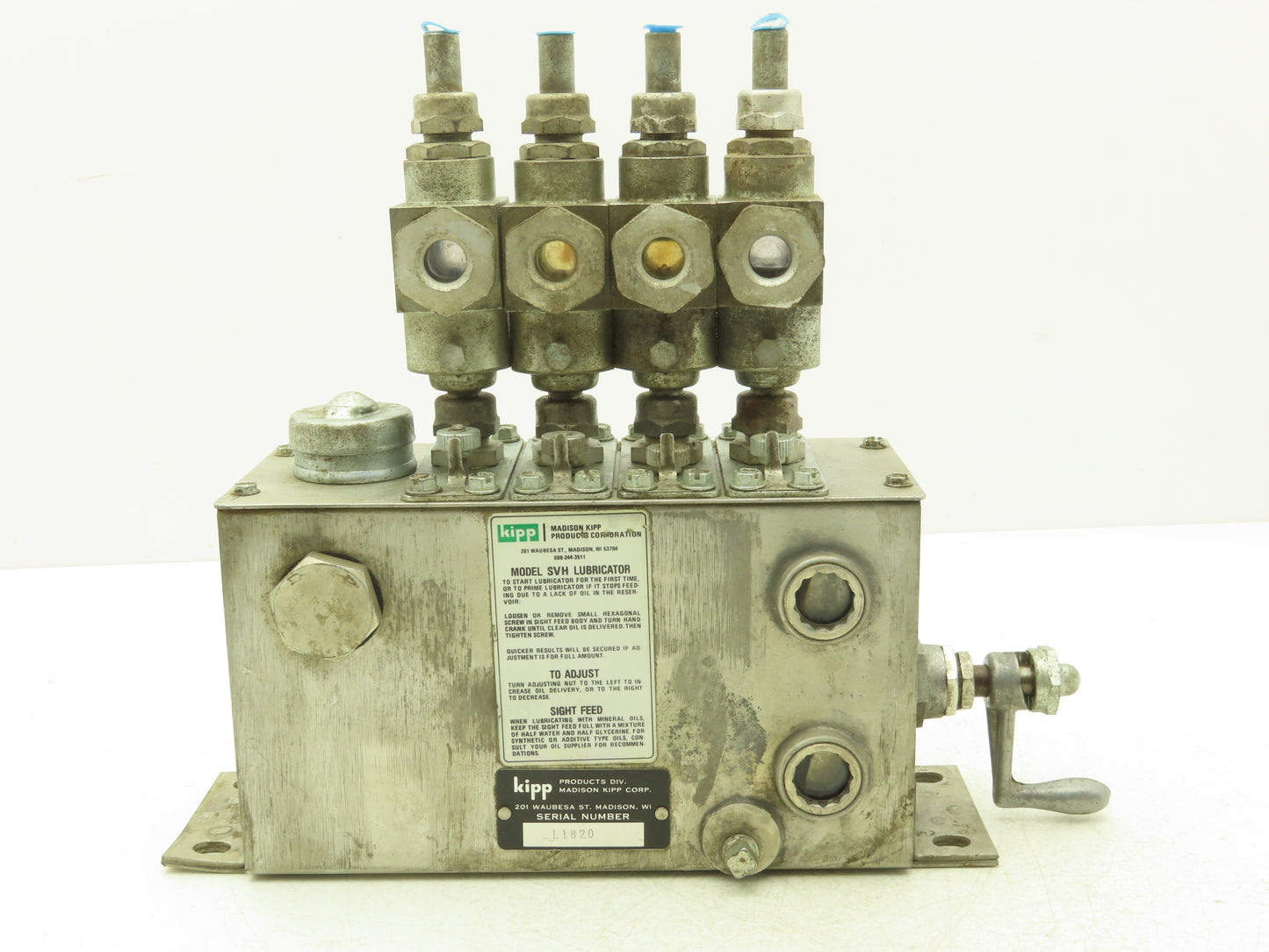 Madison Kipp SVH 4-Point Lubricator Sight Feed Oiler Pump Tank 9.75"L x 4"x 5.5"