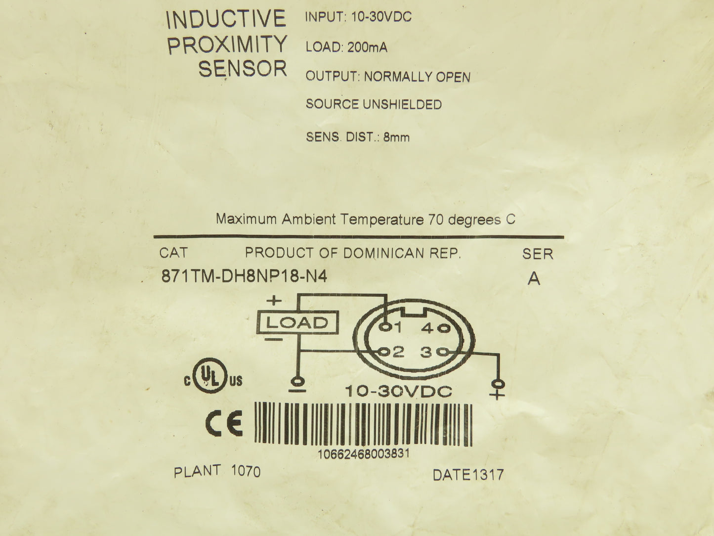 Allen Bradley 871TM-DH8NP18-N4 Proximity Sensor Inductive NO 10-30vdc 200mA