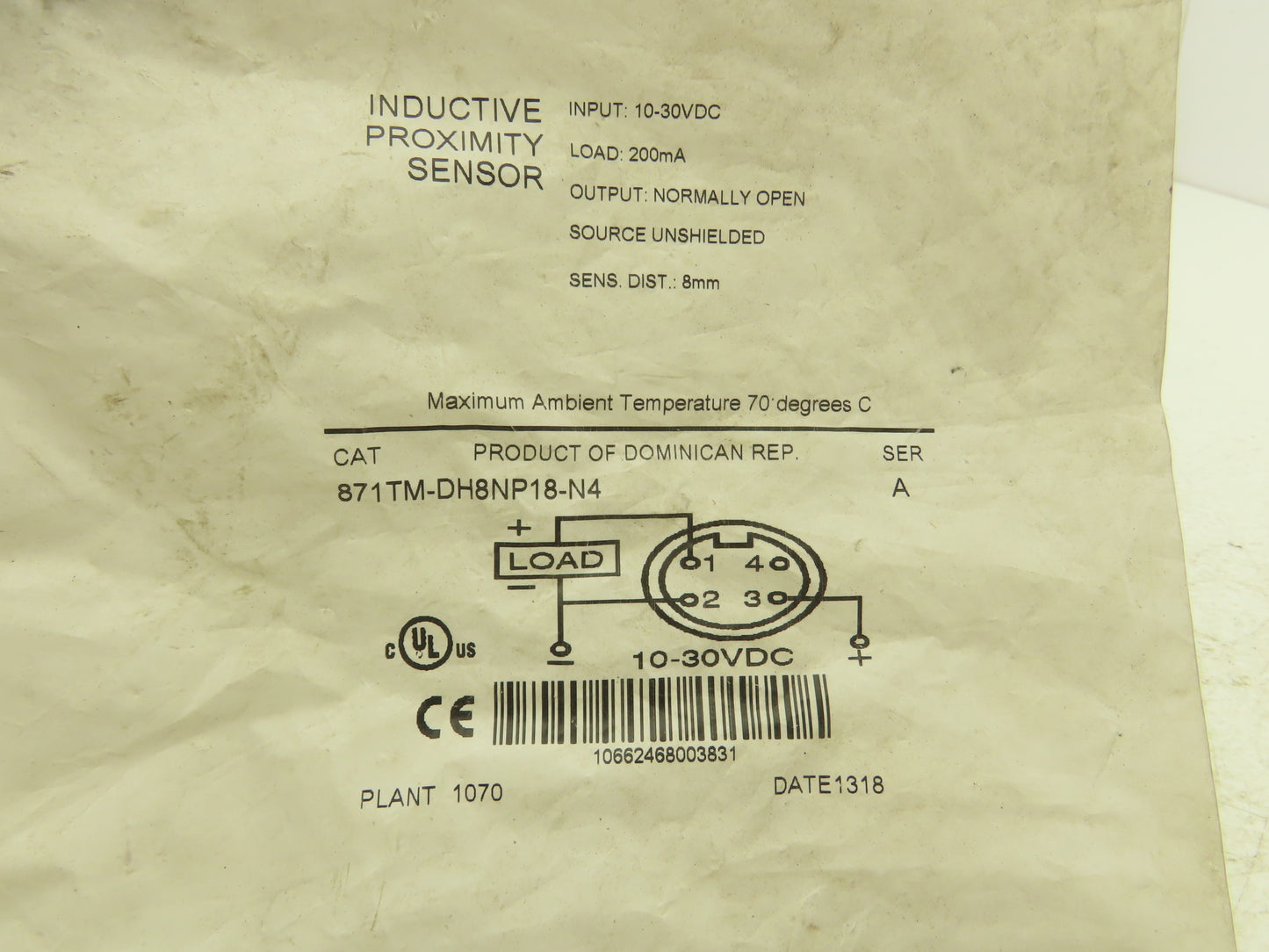Allen Bradley 871TM-DH8NP18-N4 Proximity Sensor Inductive 10-30vdc 200mA 18mm OD