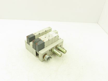 SMC VQ4301-5W Pneumatic Solenoid Valve 4-Station Manifold 24VDC w/3 Valves