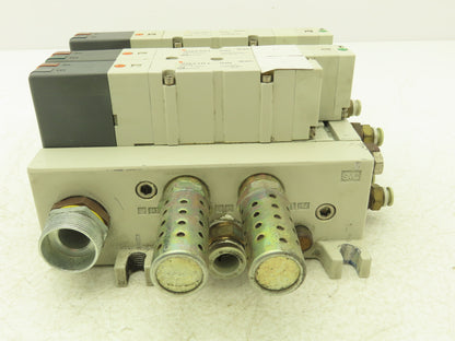 SMC VQ4301-5W Pneumatic Solenoid Valve 4-Station Manifold 24VDC w/3 Valves