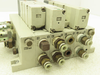 SMC VQ4301-5W Pneumatic Solenoid Valve 4-Station Manifold 24VDC w/3 Valves