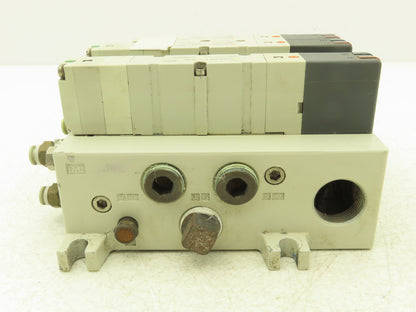 SMC VQ4301-5W Pneumatic Solenoid Valve 4-Station Manifold 24VDC w/3 Valves