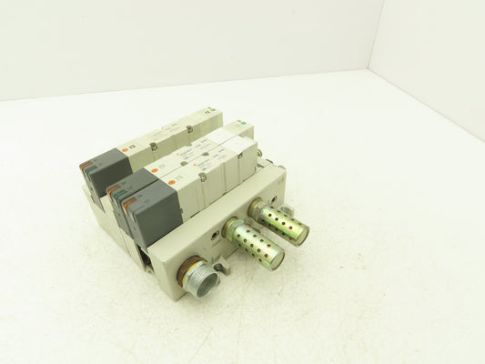 SMC VQ4301-5W Pneumatic Solenoid Valve 4-Station Manifold 24VDC w/3 Valves