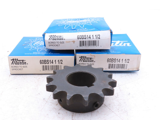 Martin 60BS14 1-1/2 #60 Roller Chain Sprocket 14-Tooth 1-1/2" Bore  Lot of 3