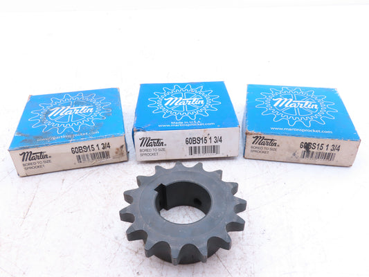 Martin 60BS15 1-3/4 #60 Roller Chain Sprocket 15-Tooth 1-3/4" Bore  Lot of 3
