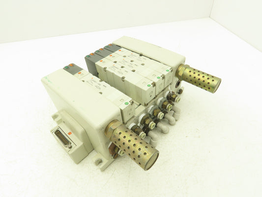 SMC VQ4301-5W Pneumatic Solenoid Valve 5-Station Manifold 4 Valves 1 Missing