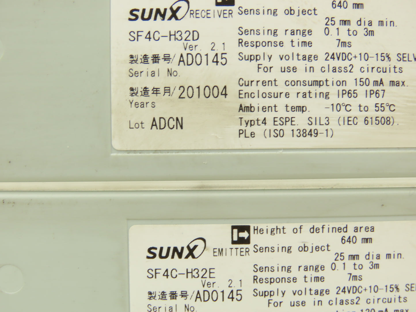 Sunx SF4C-H32E Safety Light Curtains Sensing & Receiving Set 640mm/25" L  24VDC