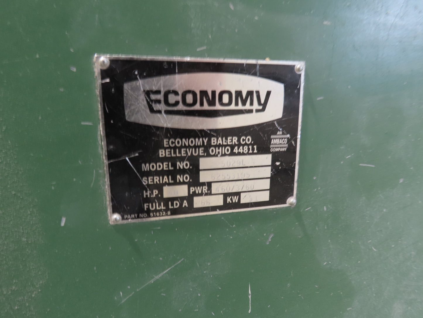 American 5029L Economy Horizontal Paper Baler 42x29x60" Bale Manual Tie 40Hp 480V