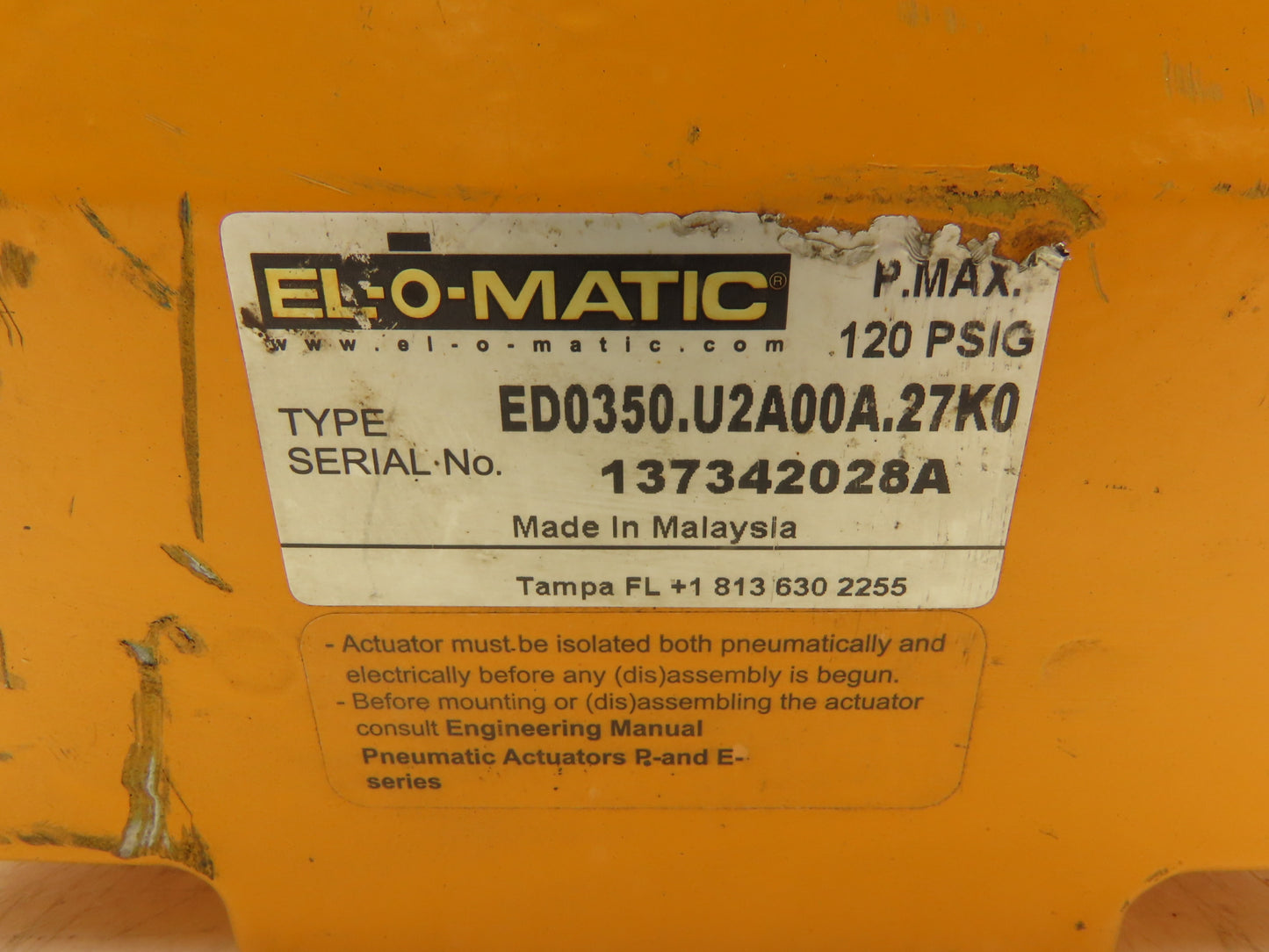 El-O-Matic ED0350.U2A00A.27K0 Pneumatic Valve Actuator 120 PSI Quarter Turn