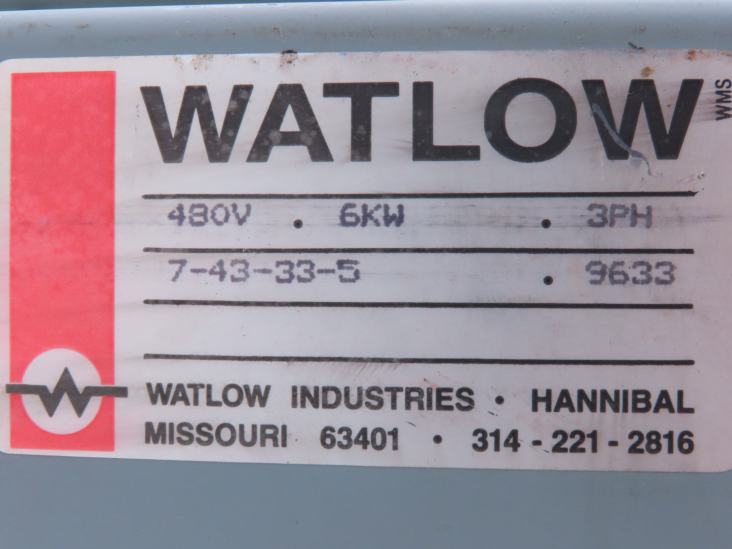 Watlow Immersion Heater 6kw 480V 3PH 120V Control Panel 2"NPT Screw Plug 16"L