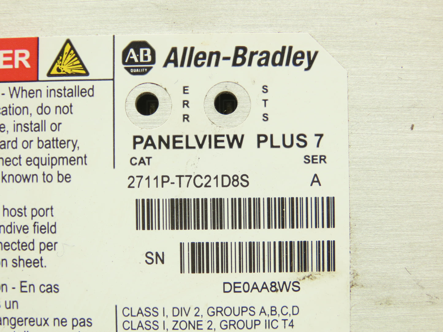 Allen Bradley 2711P-T7C21D8S PanelView Plus 7 Touch HMI 24VDC Control Panel