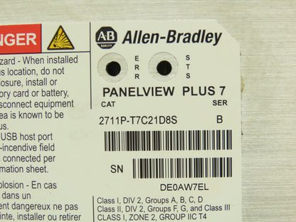 Allen Bradley 2711P-T7C21D8S PanelView Plus 7 Touch HMI 24VDC Control Panel