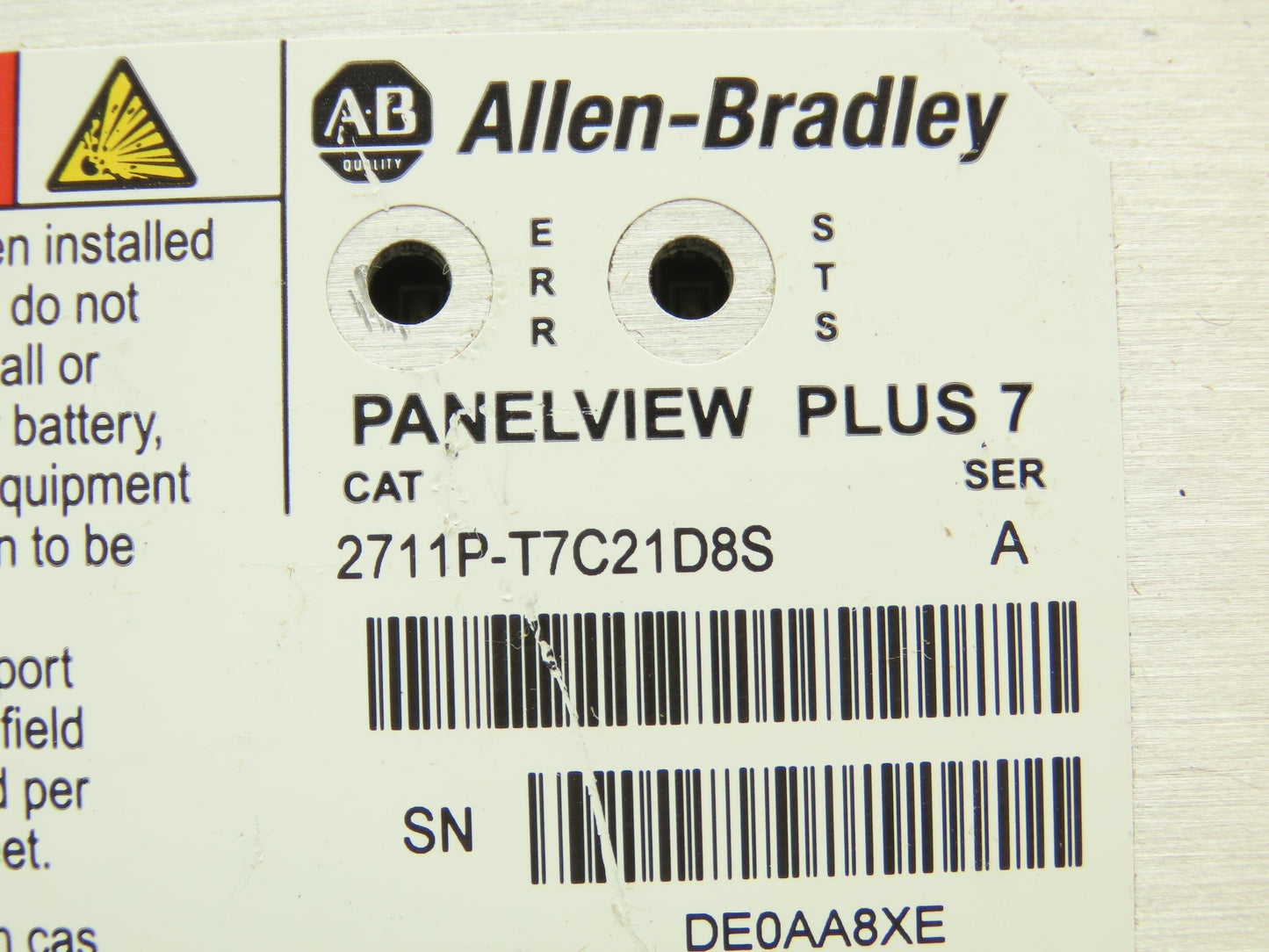 Allen Bradley 2711P-T7C21D8S PanelView Plus 7 Touch HMI 24VDC Control Panel