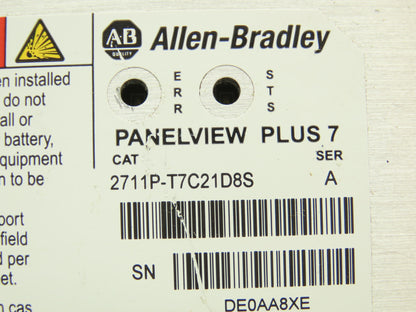 Allen Bradley 2711P-T7C21D8S PanelView Plus 7 Touch HMI 24VDC Control Panel