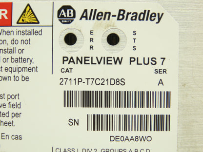 Allen Bradley 2711P-T7C21D8S PanelView Plus 7 Touch HMI 24VDC Control Panel