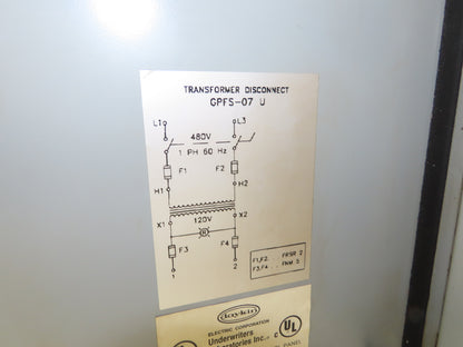Daykin GPFS-07 U Stepdown Transformer Disconnect 500VA 1Ph HV 480V LV 120V