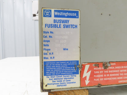 Westinghouse Fusible Busway Disconnect Switch Bus Plug 60A 600VAC 3PH 3W